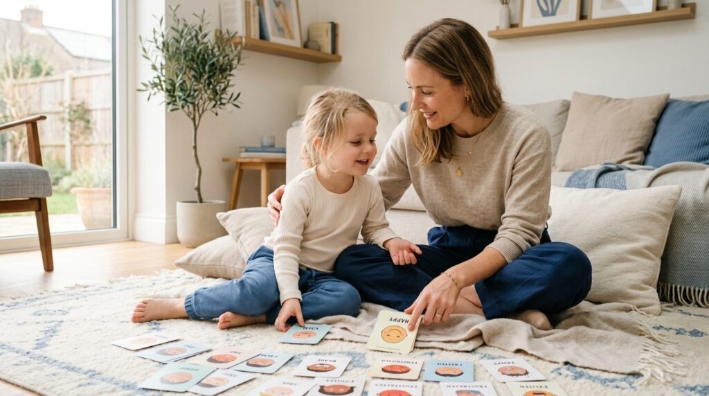 Intimate lifestyle photograph of a mother and child sitting 