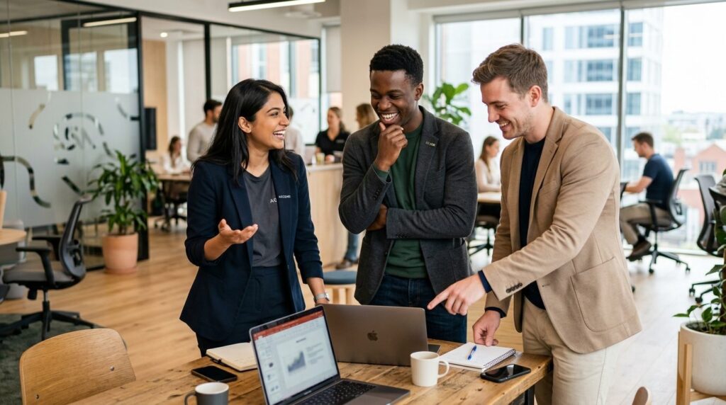 Candid lifestyle image of a diverse group of three young ent